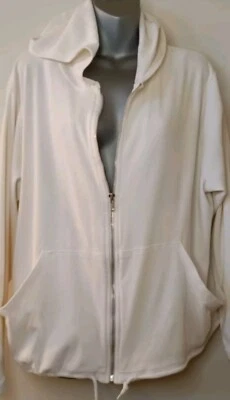 Cobertura de natação feminina com capuz creme tamanho grande com zíper e gravata frontal  - Imagem 1 de 4