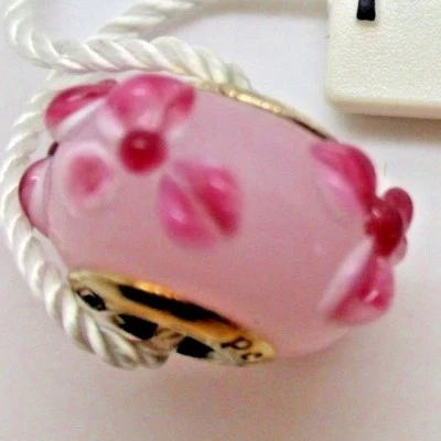 .925 PLATA ESTERLINA PERSONAJE ENCANTO ROSA SOBRE ROSA FLORES PRONUNCIADO JARDÍN MURANO Foto 1 de 2