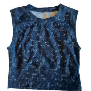 LegEnd Activewear High Neck Cropped Dark Blue Marble Workout Tank Size L - Picture 1 of 6