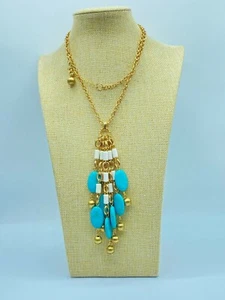 Lilly Pulitzer Chain Turquoise Charm Pendant Necklace, Signed XX Lilly - Picture 1 of 10