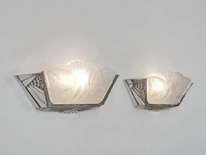 PAIR 1930 FRENCH ART DECO WALL SCONCES BY DEGUE ..... lights muller era france - Picture 1 of 11