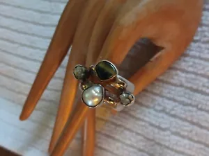 Lilly Barack 14K & Sterlingsilber Edelsteine Perle Tigerauge Quarz Ring Gr. 7 - Bild 1 von 6