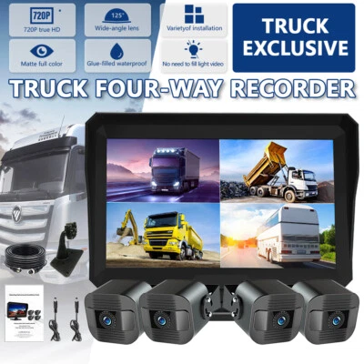 10.1" Truck Quad Monitor Dash Cam Camera DVR Record 4x 4CH Channel HD 360° View - Image 1 of 4