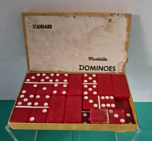Dominó Catalina Roja/Baquelita Extra Grueso Mármol en Caja Original - Imagen 1 de 1
