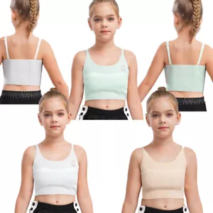 Reggiseno bambino ragazza pubertà canotta scuola top allenamento spaghetti performance cinghie - Foto 1 di 37