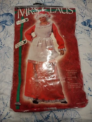 Mrs. Santa Costume 4 Pc Red Flannel Dress & Wig, Cap  & Pinafore Apron One Size - Image 1 of 4