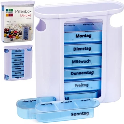 Pillendose 7 Tage mit Ständerbox – Herausnehmbare Tagesfächer - Bild 1 von 2
