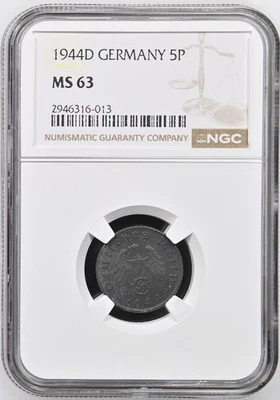 Germany 1944 D 5 Reichspfennig, KM#100, NGC MS63 Top Pop (#3) - Image 1 of 2