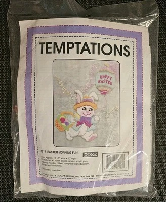 Vintage 1996 Temptations 7317 Easter Morning FUN Bunny Plastic Canvas Kit FREE S - Image 1 of 4