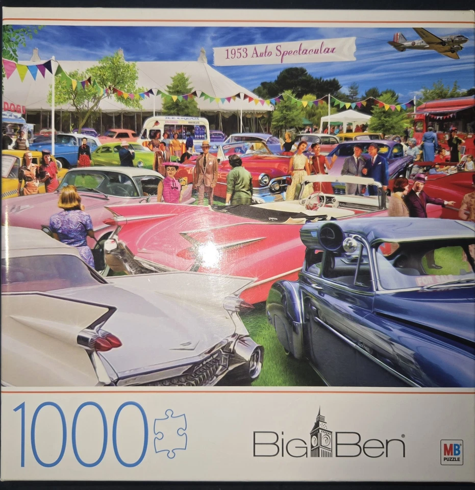 Big Ben Vintage Classics Car Show Auto Jigsaw Puzzle 1000 Pcs 27"x 20" 1950s