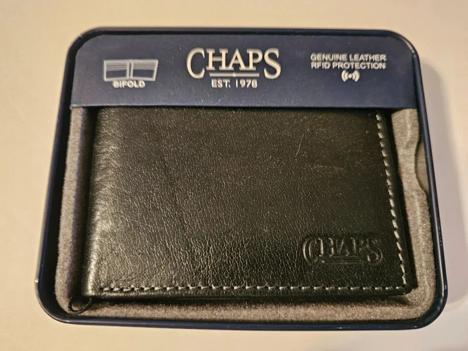 Cartera billetera de cuero negra con bloqueo RFID Chaps Ralph Lauren para hombre Foto 1 de 1