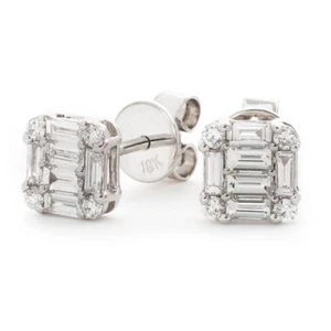 0.60ct F VS Baguette and Brilliant cut Diamond Earrings in 18ct White Gold - Picture 1 of 1