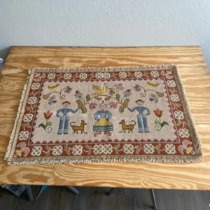 Vtg 2-sided SCANDINAVIAN NEEDLEPOINT TAPESTRY WALL HANGING RUG EMBROIDERED - Picture 1 of 24