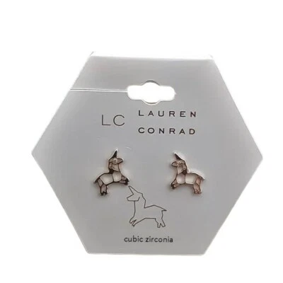 Aretes LC Lauren Conrad para mujer enchapados en oro rosa circonita cúbica recortados unicornio nuevos con etiquetas Foto 1 de 2