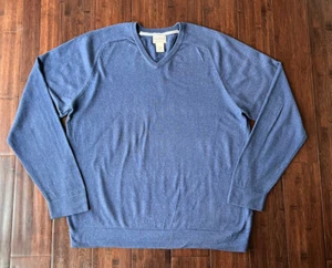 Suéter para hombre LL Bean GRANDE algodón cachemira cuello en V azul tejido delgado - Imagen 1 de 9