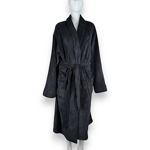 Jockey durchgehender Polyester Soft Touch Morgenmantel mit Krawatte vorne - schwarz auf schwarzen Streifen - Bild 1 von 6