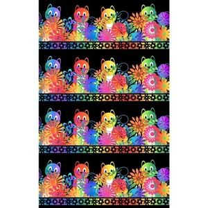 Feline Drive Fabric PAWSITIVITY Cat Border Stripe Black Fat Quarter (18"x22") FQ - Picture 1 of 8