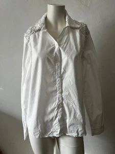 Coldwater Creek White long sleeve lace overlay collar Button-Up Shirt Size PL 14 - Picture 1 of 8