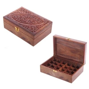 Sheesham Wood Essential Fragrance Oil Storage Box Holds 24 Bottles - Picture 1 of 3