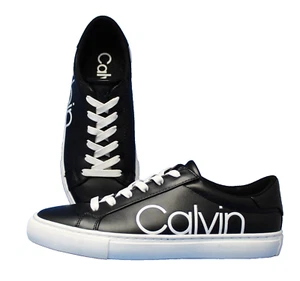 Calvin Klein Women 9.5 M Black Madie Kansas Cabre-t Faux Leather Athletic Shoes - Picture 1 of 9