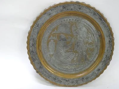 BANDEJA PERSA EXQUISITA DETALLADA MEDIADOS DE LOS 20 c. OMAR KHAYYAM ESCENA ESTAÑO COBRE GRABADO Foto 1 de 4