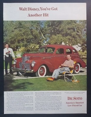 Publicidad impresa vintage Walt Disney De Soto coche foto 1939 Foto 1 de 4