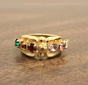 Vtg Rhinestones Multi Color 14k Gold Electroplated Womens costume ring sz 7.75 - Picture 1 of 8