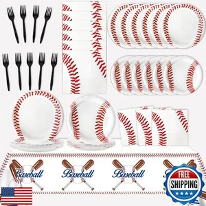 24 Guests Baseball Birthday Party Supplies Plates Napkins Tablecloths Basebal - Picture 1 of 5