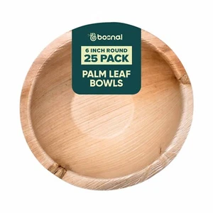 Bosnal - Palm Leaf Biodegradable Plates, 6 inch, Round Bowl, 25 Pcs - Picture 1 of 7
