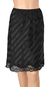 Gemsli Womens Shadow Cling Free Tone on Tone Striped Half Slip with Novelty Lace - Picture 1 of 19