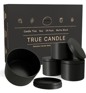 TRUE CANDLE Tins for making candles - 24x Black Candle tins 4 oz, Candle Making - Picture 1 of 11