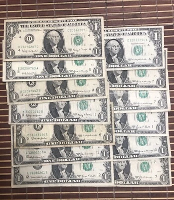 Vintage 13-piece 1960’s Various Years/Conditions Circulated $1 Dollar Notes - Image 1 of 3