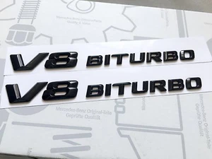 2 X INSIGNIA BITURBO V8 NEGRO BRILLANTE PARA MERCEDES AMG C63 E63 S63 ML63 SL63 SL55 CLK - Imagen 1 de 1
