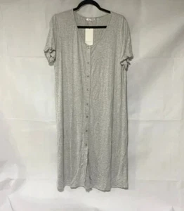 Ekouaer Women Short Sleeve Button Down V-Neck Sleepwear Dress, Light Grey, Large - Picture 1 of 3