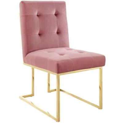 Silla de comedor Modway Privy de terciopelo de acero inoxidable de 18,5" en dorado/rosa polvorienta Foto 1 de 4