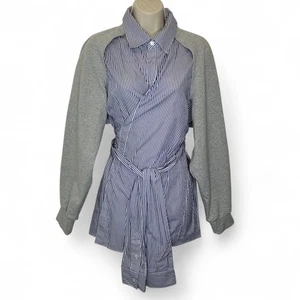 Jacquemus x Alexander Wang Menswear Wrap Shirt 2 Shrug Sleeve Pinstripe - Picture 1 of 11