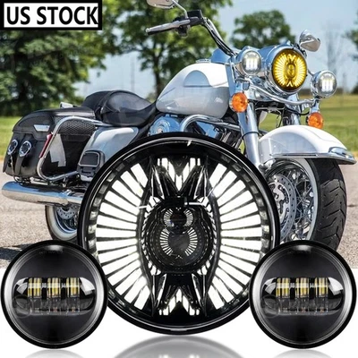 7" LED Headlight & 4.5" Fog Lights For Harley Davidson Heritage Softail Classic Foto 1 de 4