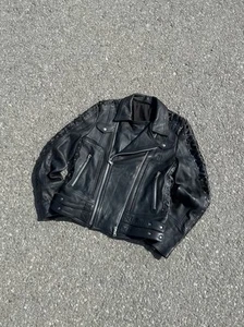 Balmain Mens Black Leather Biker Jacket Double Zip Quilted Y2K Archive - Picture 1 of 23