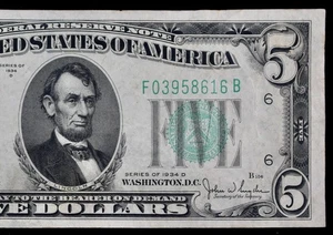 High Grade $5 1934D Federal Reserve Note F03958616B low print series D, Atlanta - Picture 1 of 3