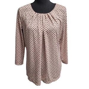 Top marca desconocida (~L) multicolor geométrico manga 3/4 frente reunido poliéster - Imagen 1 de 4