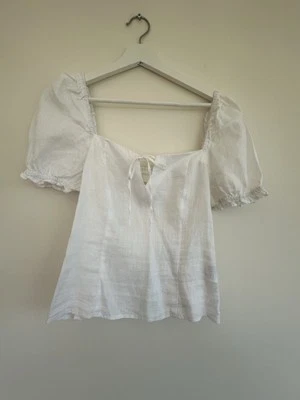 White Linen Top, Size M, H And M. New, No Tags. Puff Sleeve - Image 1 of 3