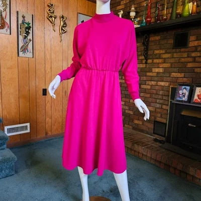 Vestido de Día Completo Suéter Cuello Alto Blusa Minimalista Años 80 De Colección Tejido Frambuesa M/L Foto 1 de 4