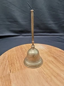 VINTAGE ETCHED LEAVES SOLID BRASS HAND HELD BELL 6" - Picture 1 of 5