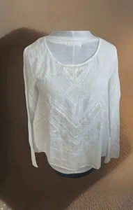 Volcom White Gauze Peasant Top Embroidered Crochet Accents Sz S - Picture 1 of 8