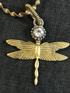 MARS and VALENTINE Echo Dreamer Sterling Silver Gold Dragonfly Pendant Necklace - Picture 1 of 22