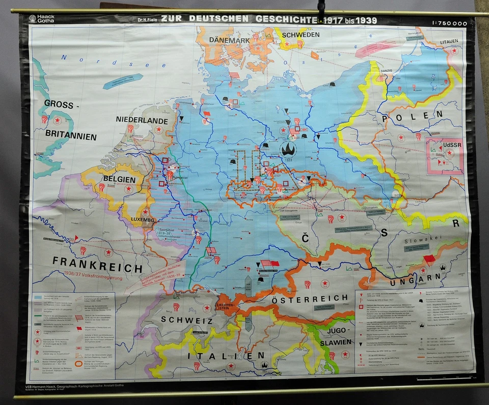 Vintage Mural Map Wall Chart About German History 1917 -1939 - Image 1 of 1
