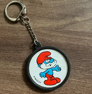 Vintage Schlümpfe Schlüsselanhänger Set - Papa Schlumpf & Winterschlumpf, doppelseitig 80er Jahre PEYO - Bild 1 von 6