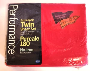 Springs Home Performance XL Twin Bed Sheet Set Red 180 Thread No Iron Percale - Picture 1 of 1