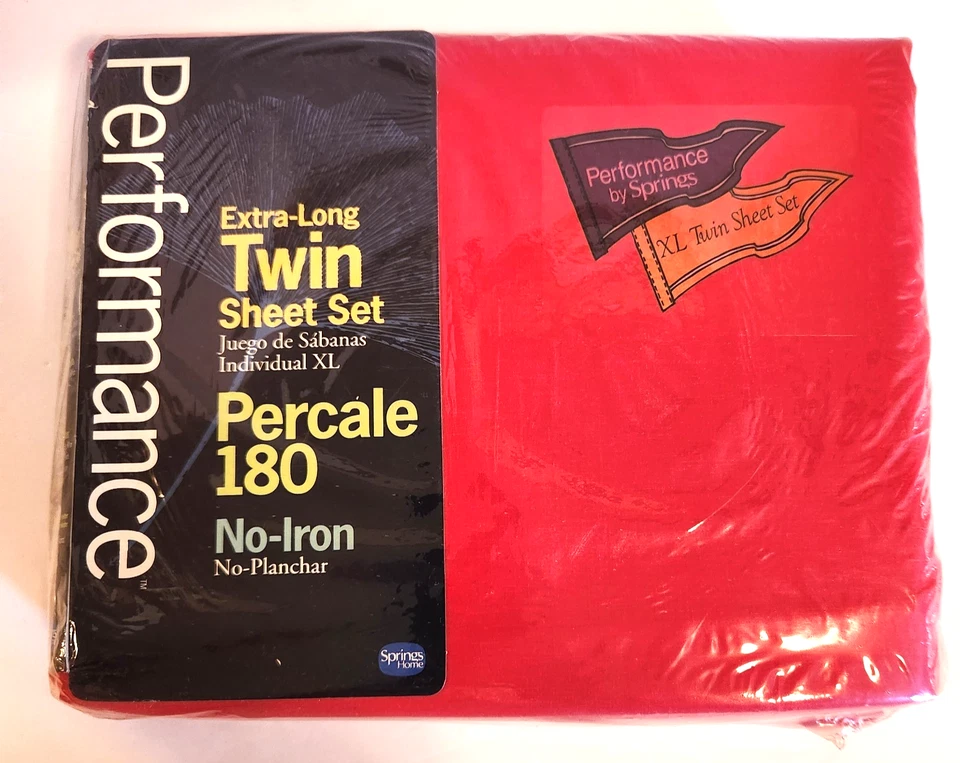 Springs Home Performance XL Twin Bed Sheet Set Red 180 Thread No Iron Percale - Image 1 of 1