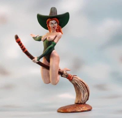 ⭐Estatuilla Niña Bruja Pintada a Mano Miniatura Resina 3D 54mm 1/32⭐ Foto 1 de 4